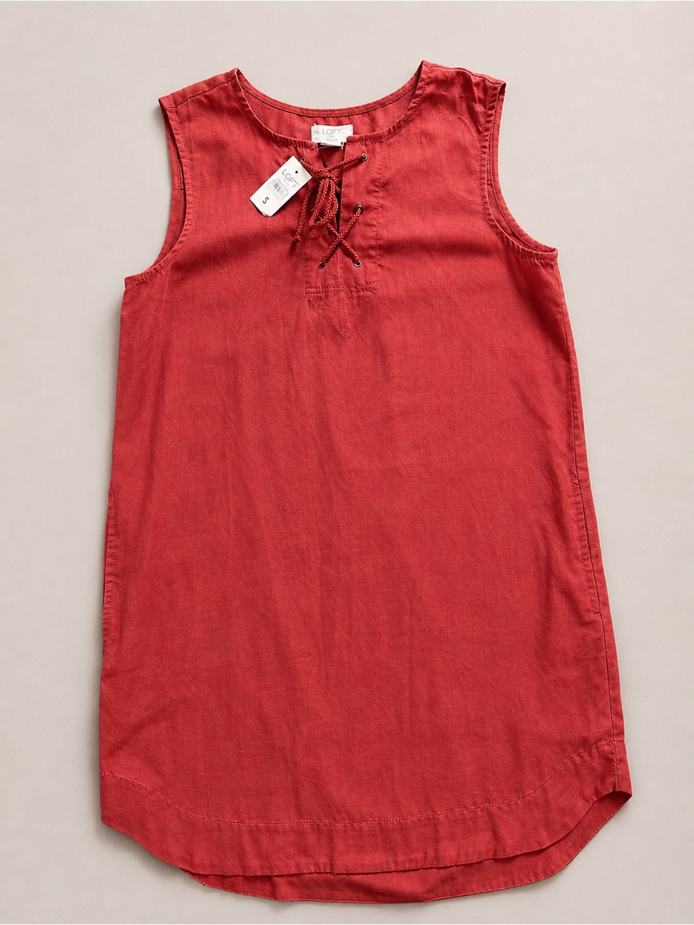 LOFT Outlet Coral Sleeveless Shift Dress NWT Small Lace-Up Neck Resort Vacation - Picture 2 of 7